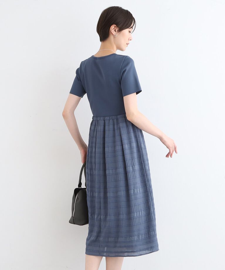 INDIVI「【洗える】ニット＆シャーリング コンビワンピース」|ワンピース|