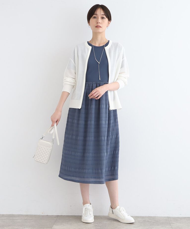 INDIVI「【洗える】ニット＆シャーリング コンビワンピース」|ワンピース|