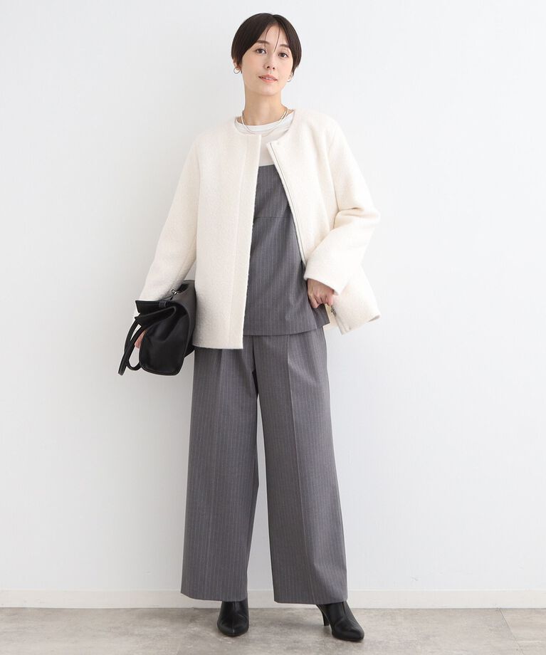 INDIVI「【トレンド◎／ウール混】ループジャージ ノーカラーコート」|ノーカラーコート|