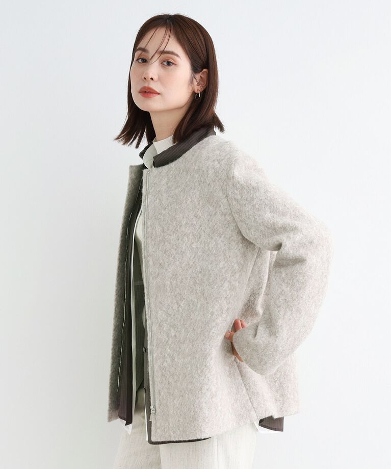 INDIVI「【トレンド◎／ウール混】ループジャージ ノーカラーコート」|ノーカラーコート|ｸﾞﾚｰｼﾞｭ(950)