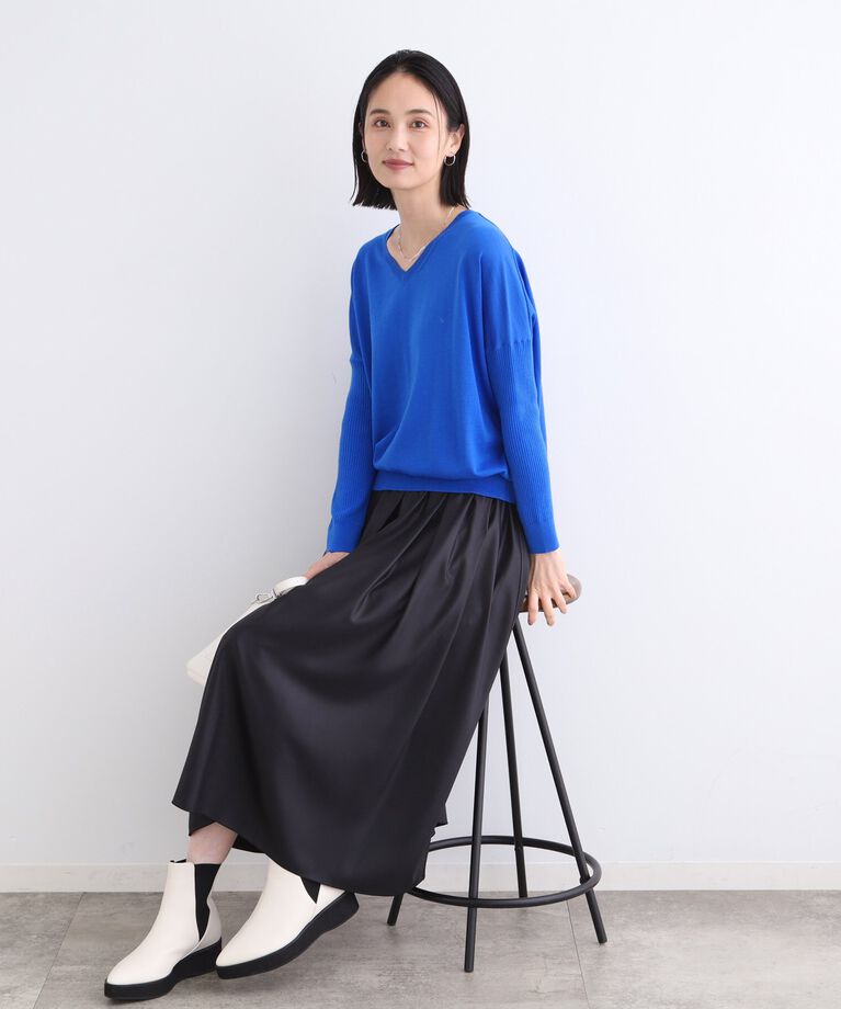 INDIVI「【ウール混】リブスリーブコンパクトニット」|ニット・セーター|