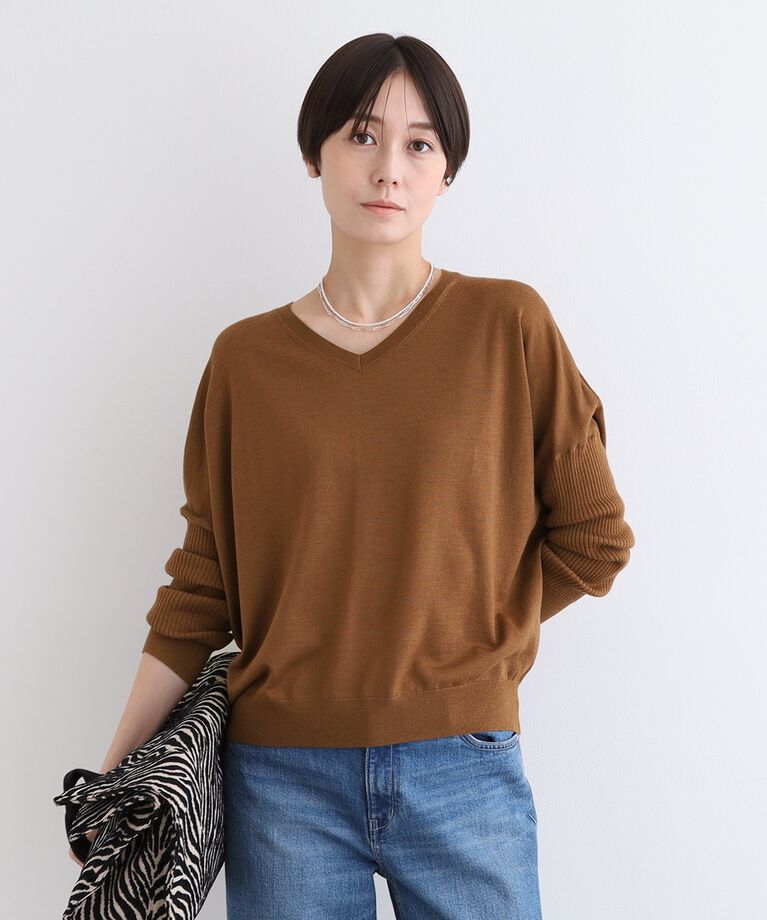 INDIVI「【ウール混】リブスリーブコンパクトニット」|ニット・セーター|