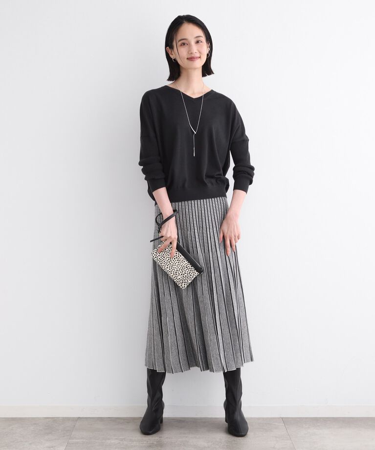 INDIVI「【ウール混】リブスリーブコンパクトニット」|ニット・セーター|