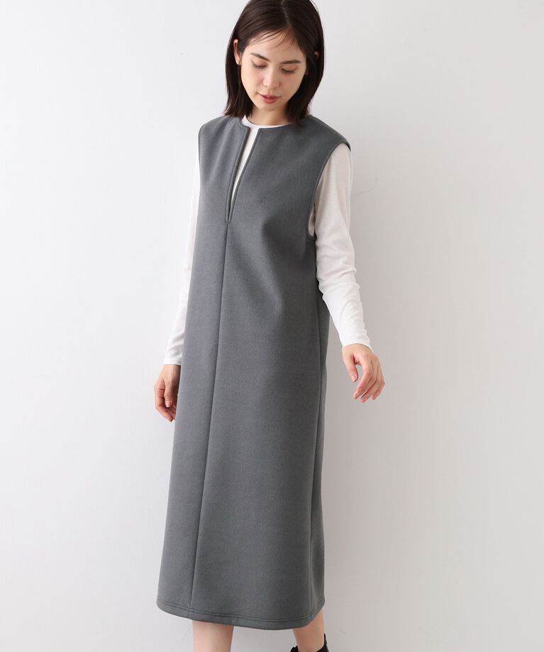 INDIVI「【日本製】ヘアリーキーネックジャンパードレス」|ワンピース|