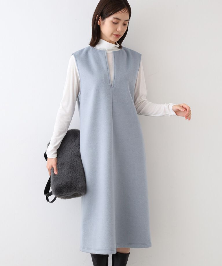 INDIVI「【日本製】ヘアリーキーネックジャンパードレス」|ワンピース|ﾌﾞﾙｰ(091)