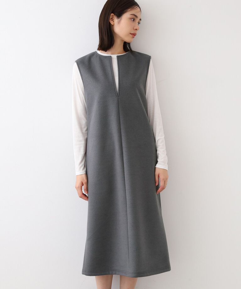 INDIVI「【日本製】ヘアリーキーネックジャンパードレス」|ワンピース|ﾁｬｺｰﾙｸﾞﾚｰ(613)