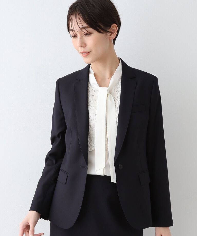 INDIVI「春SALE！【日本製／インポート素材】ウールストレッチ テーラードカラージャケット」|スーツ|ネイビー(094)