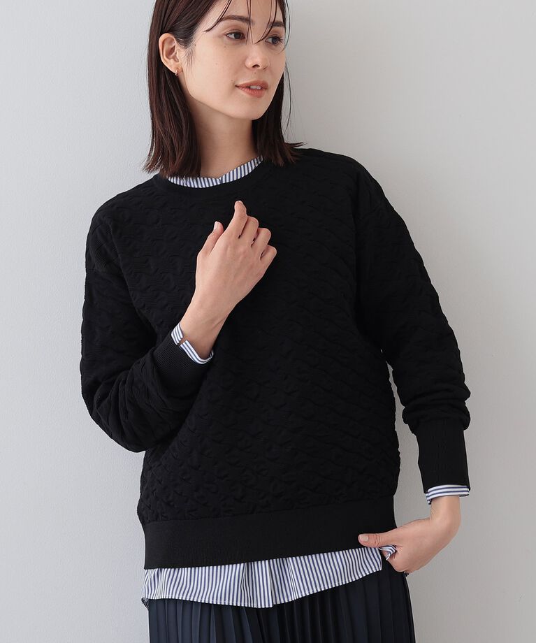 INDIVI「春SALE！【洗える／コットン混】ふくれジャカードニット」|ニット・セーター|ブラック(019)