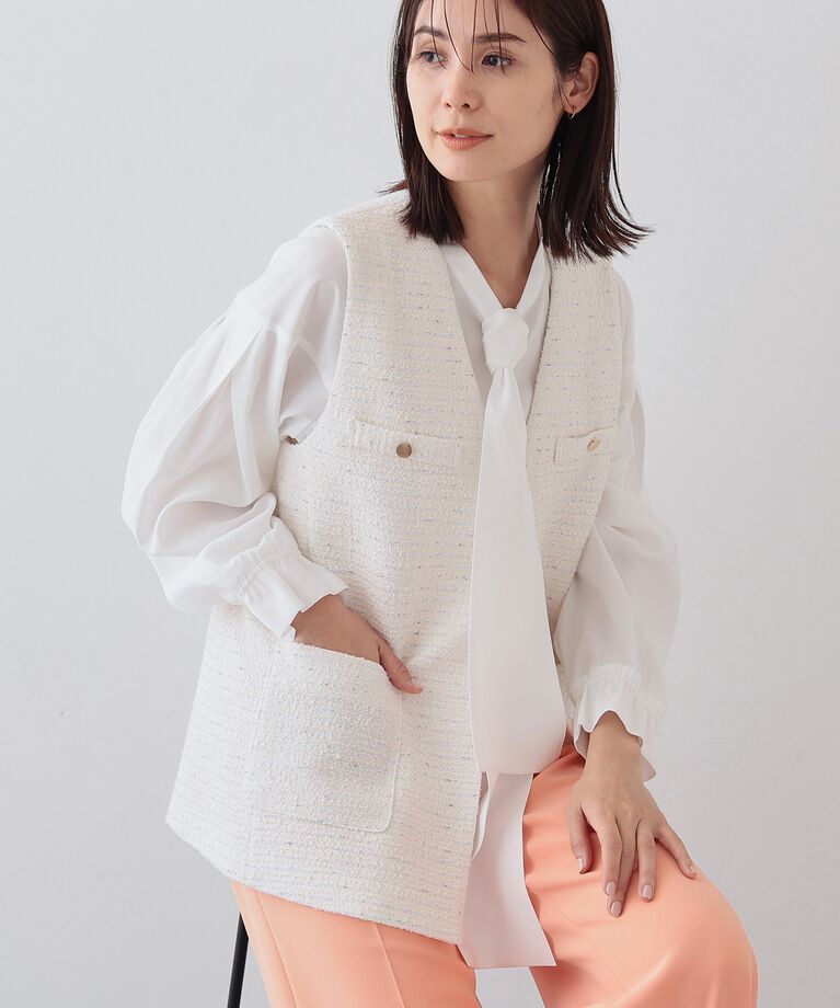 INDIVI「春SALE！【2点セット／UVケア】ツイードジレ＆ボウタイブラウス カセット服」|その他|