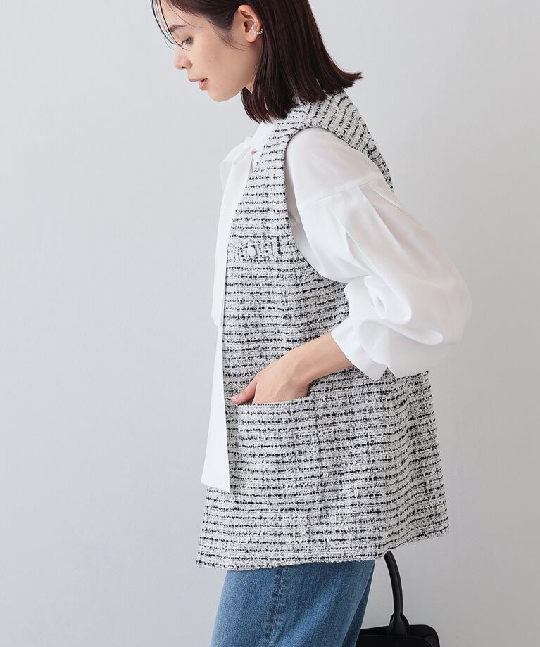 INDIVI「春SALE！【2点セット／UVケア】ツイードジレ＆ボウタイブラウス カセット服」|その他|