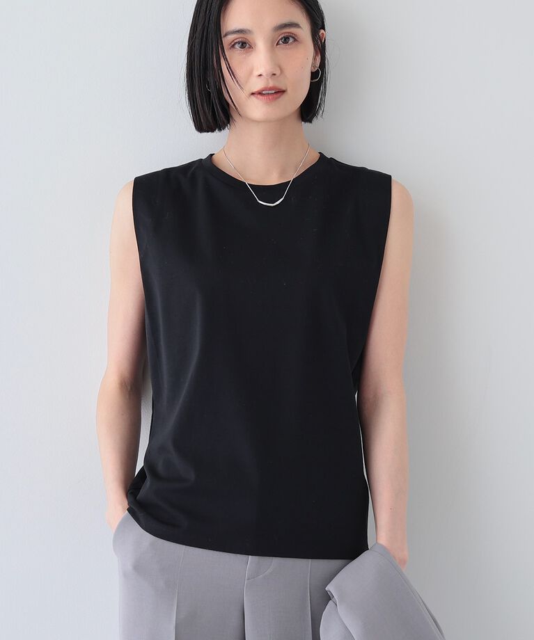 INDIVI「【洗える】きれいめノースリーブトップス」|Tシャツ・カットソー|ブラック(019)