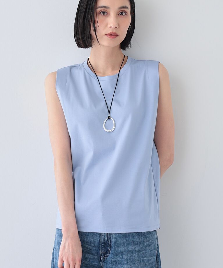 INDIVI「【洗える】きれいめノースリーブトップス」|Tシャツ・カットソー|サックスブルー(09