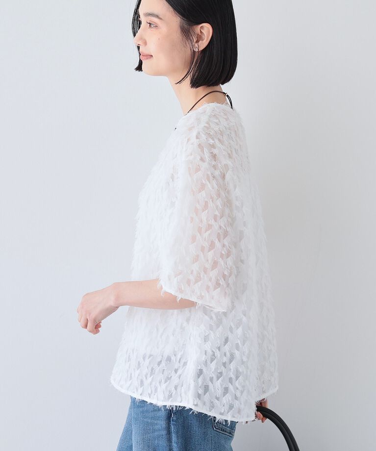 INDIVI「春SALE！【トレンド／ヘアリー】フリンジカットジャカードTブラウス」|シャツ・ブラウス|