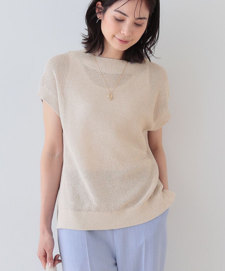 INDIVI「【和紙混素材】フレンチスリーブミックスカラーニット」|ニット・セーター|グレージュ(550)
