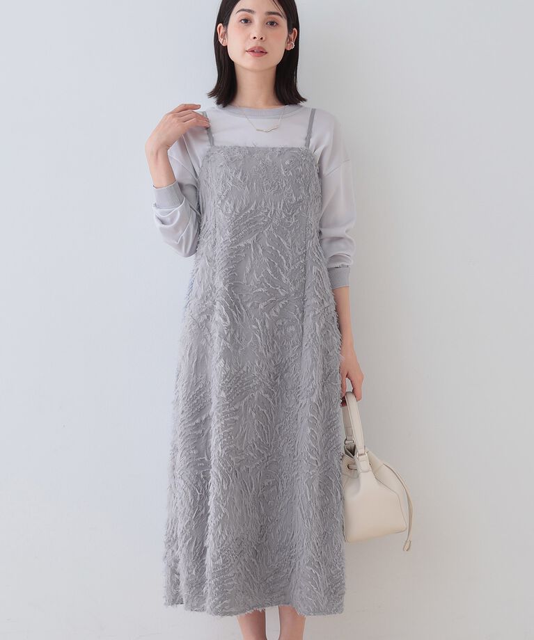 INDIVI「春SALE！【トレンド素材】シアーカットジャカード キャミワンピース」|ワンピース|ライトグレー(011