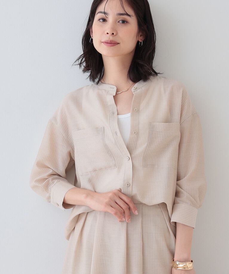 INDIVI「【洗える／エアリー素材】バンドカラーシャツ」|シャツ・ブラウス|ライトベージュ(35