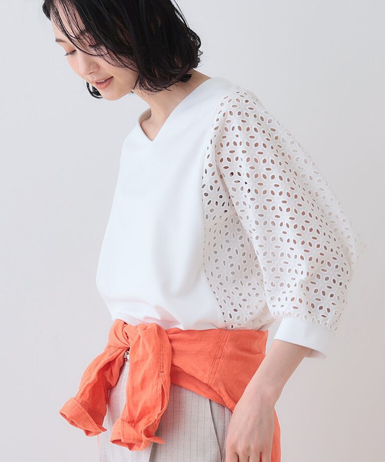 INDIVI「【洗える／体型カバー】レースコンビトップス」|Tシャツ・カットソー|