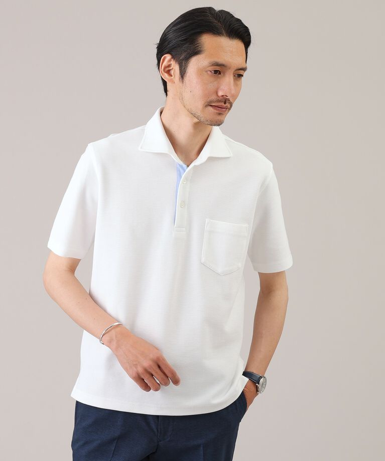 TAKEO KIKUCHI「【抗菌防臭／5サイズ展開】ハニカムメランジ ポロシャツ」|ポロシャツ|ホワイト(001)