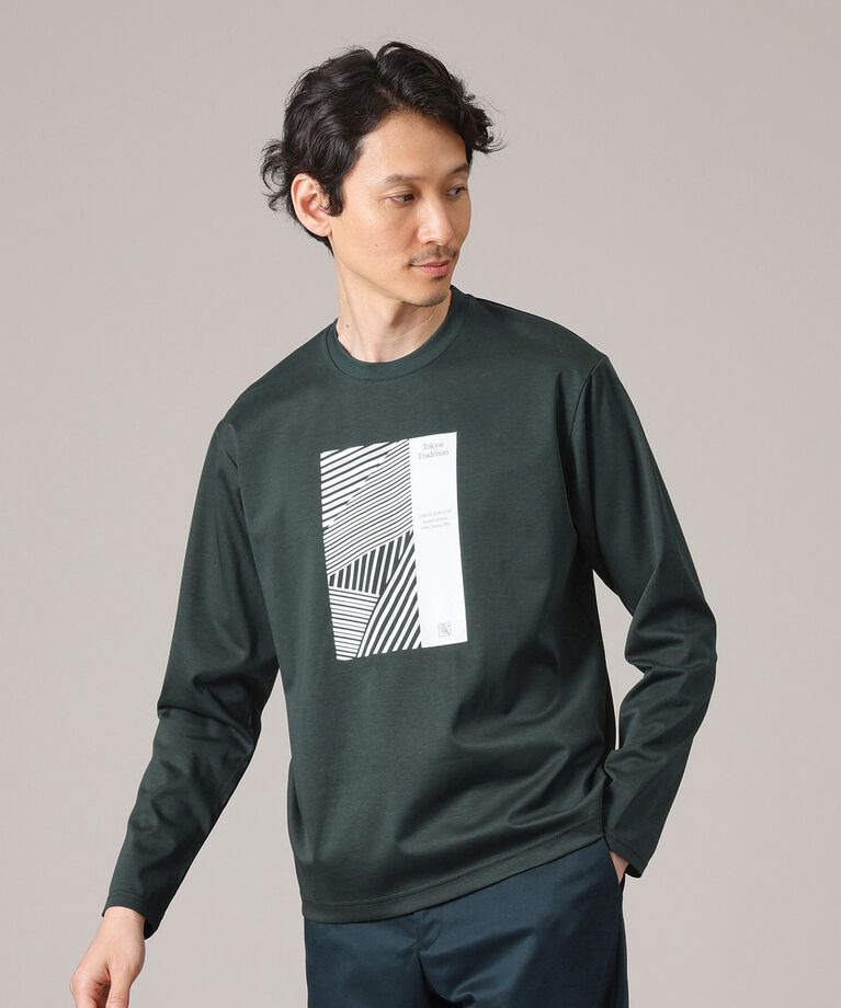 TAKEO KIKUCHI「アーカイブストライプDM長袖ポンチTシャツ」|Tシャツ・カットソー|ｸﾞﾘｰﾝ(024)
