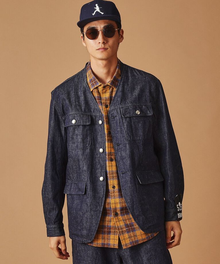 40CARATS&525「525DENIMノーカラー カバーオール」|ブルゾン・スタジャン|ﾈｲﾋﾞｰ(094)
