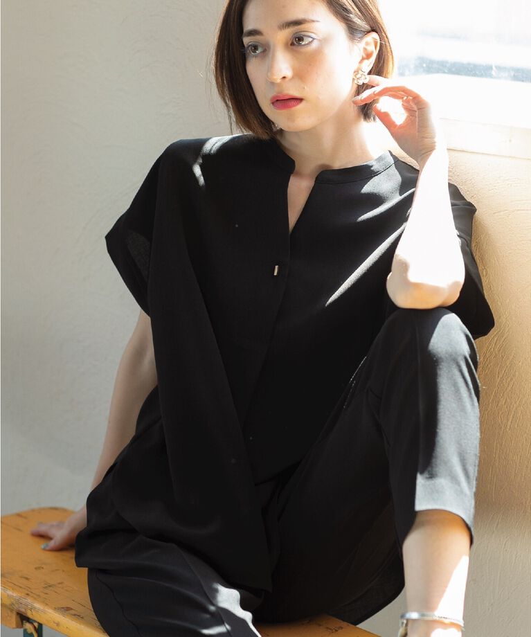 OPAQUE.CLIP「≪7color/SS-LLsize≫ スキッパーブラウス/セットアップ対応【防シワ/洗濯機洗い可】」|シャツ・ブラウス|ﾌﾞﾗｯｸ(019)