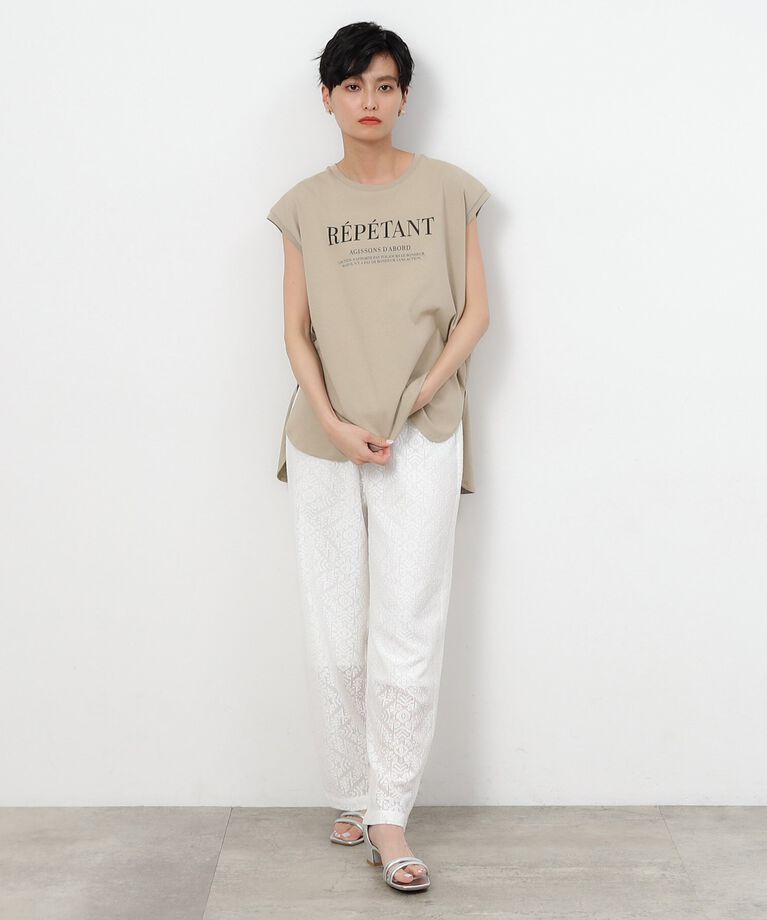 OPAQUE.CLIP「UV フレンチスリーブロゴTシャツ【洗濯機洗い可】」|Tシャツ・カットソー|