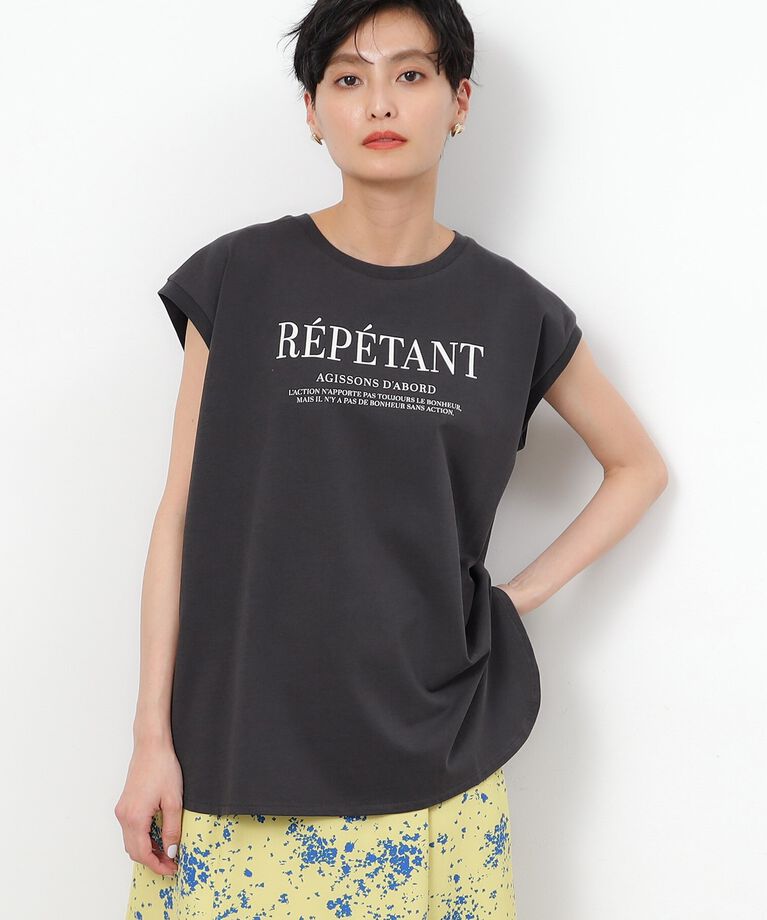 OPAQUE.CLIP「UV フレンチスリーブロゴTシャツ【洗濯機洗い可】」|Tシャツ・カットソー|ﾁｬｺｰﾙｸﾞﾚｰ(014)