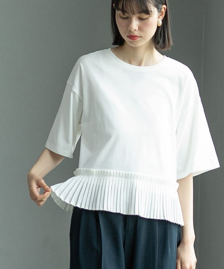 OPAQUE.CLIP「プリーツデザインドッキングトップス【洗濯機洗い可】」|Tシャツ・カットソー|
