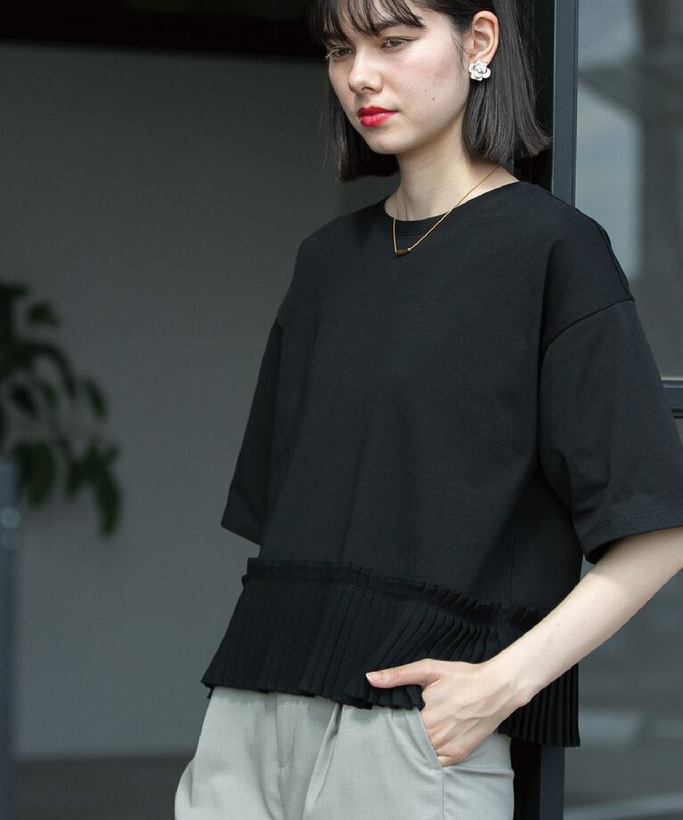 OPAQUE.CLIP「プリーツデザインドッキングトップス【洗濯機洗い可】」|Tシャツ・カットソー|