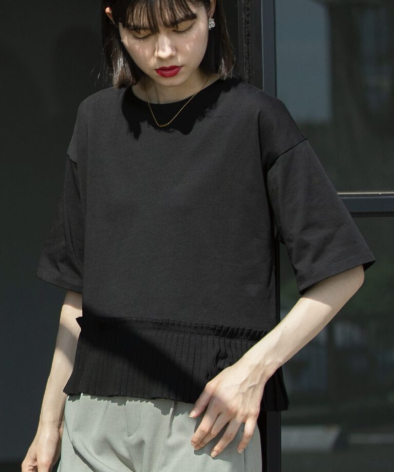 OPAQUE.CLIP「プリーツデザインドッキングトップス【洗濯機洗い可】」|Tシャツ・カットソー|