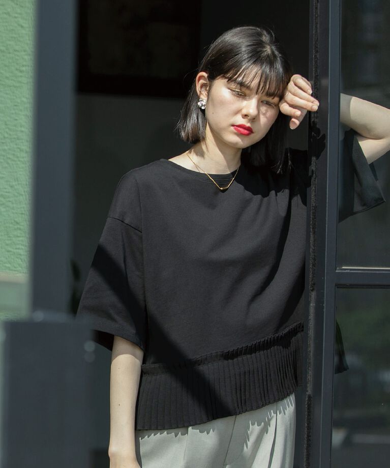 OPAQUE.CLIP「プリーツデザインドッキングトップス【洗濯機洗い可】」|Tシャツ・カットソー|