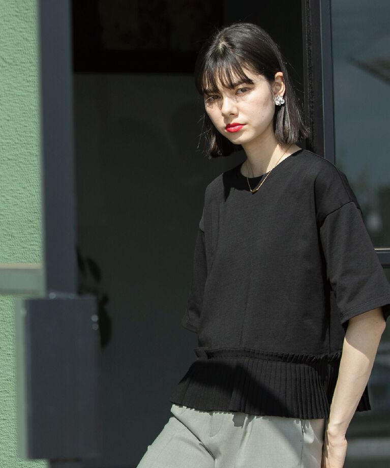 OPAQUE.CLIP「プリーツデザインドッキングトップス【洗濯機洗い可】」|Tシャツ・カットソー|
