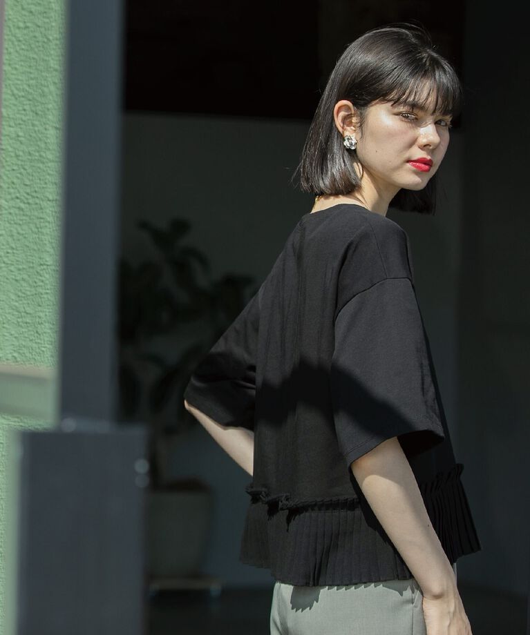 OPAQUE.CLIP「プリーツデザインドッキングトップス【洗濯機洗い可】」|Tシャツ・カットソー|