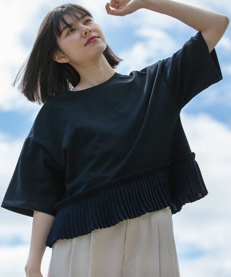 OPAQUE.CLIP「プリーツデザインドッキングトップス【洗濯機洗い可】」|Tシャツ・カットソー|