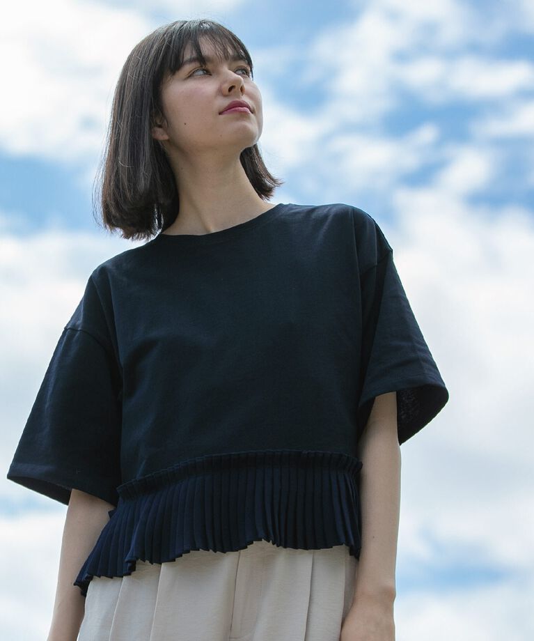 OPAQUE.CLIP「プリーツデザインドッキングトップス【洗濯機洗い可】」|Tシャツ・カットソー|