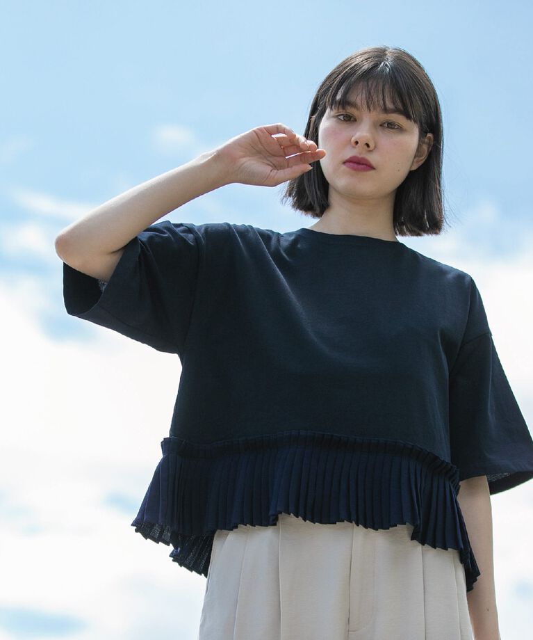OPAQUE.CLIP「プリーツデザインドッキングトップス【洗濯機洗い可】」|Tシャツ・カットソー|