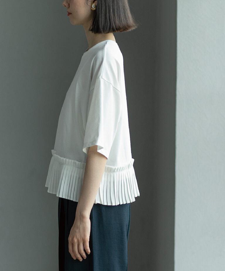OPAQUE.CLIP「プリーツデザインドッキングトップス【洗濯機洗い可】」|Tシャツ・カットソー|