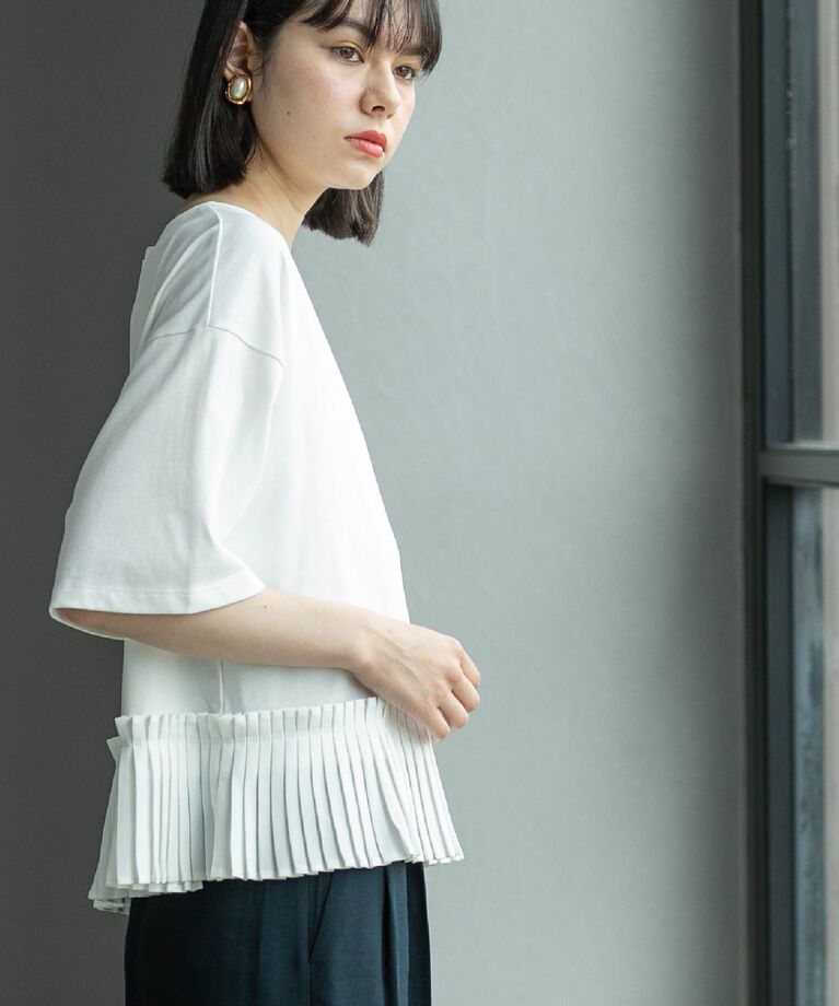 OPAQUE.CLIP「プリーツデザインドッキングトップス【洗濯機洗い可】」|Tシャツ・カットソー|