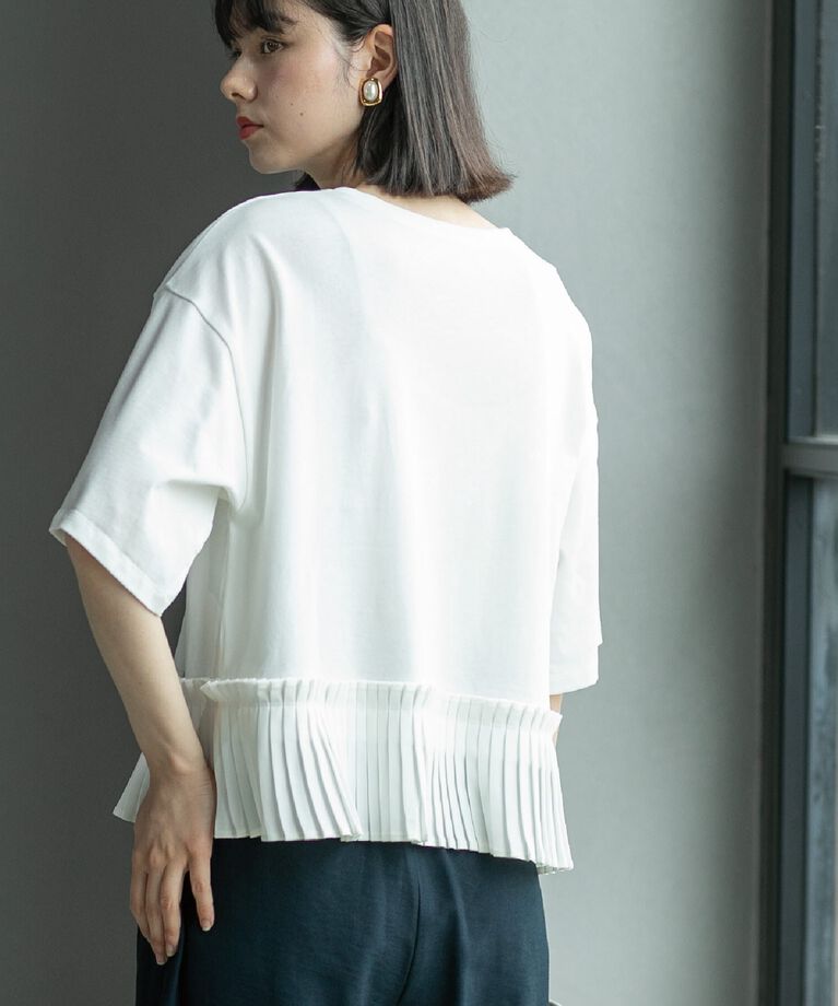 OPAQUE.CLIP「プリーツデザインドッキングトップス【洗濯機洗い可】」|Tシャツ・カットソー|