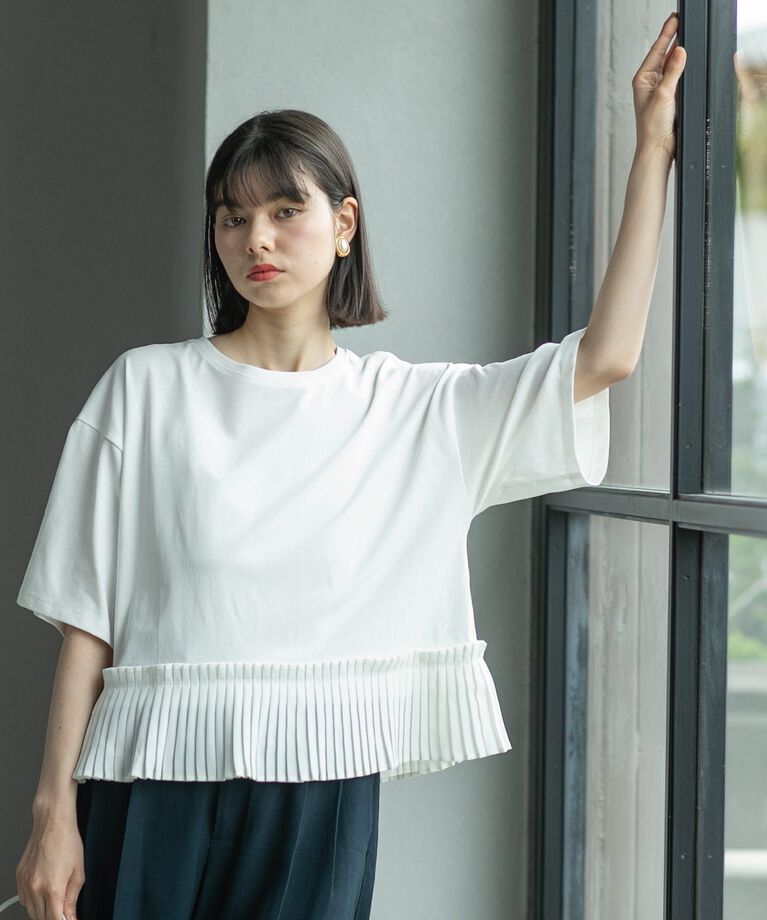 OPAQUE.CLIP「プリーツデザインドッキングトップス【洗濯機洗い可】」|Tシャツ・カットソー|