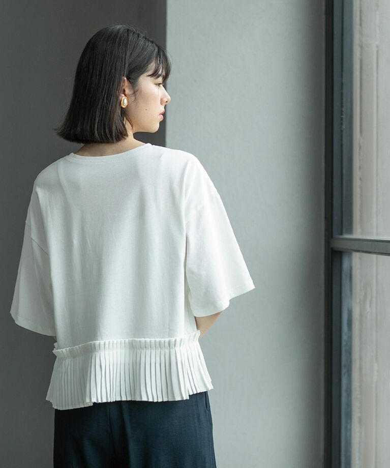 OPAQUE.CLIP「プリーツデザインドッキングトップス【洗濯機洗い可】」|Tシャツ・カットソー|