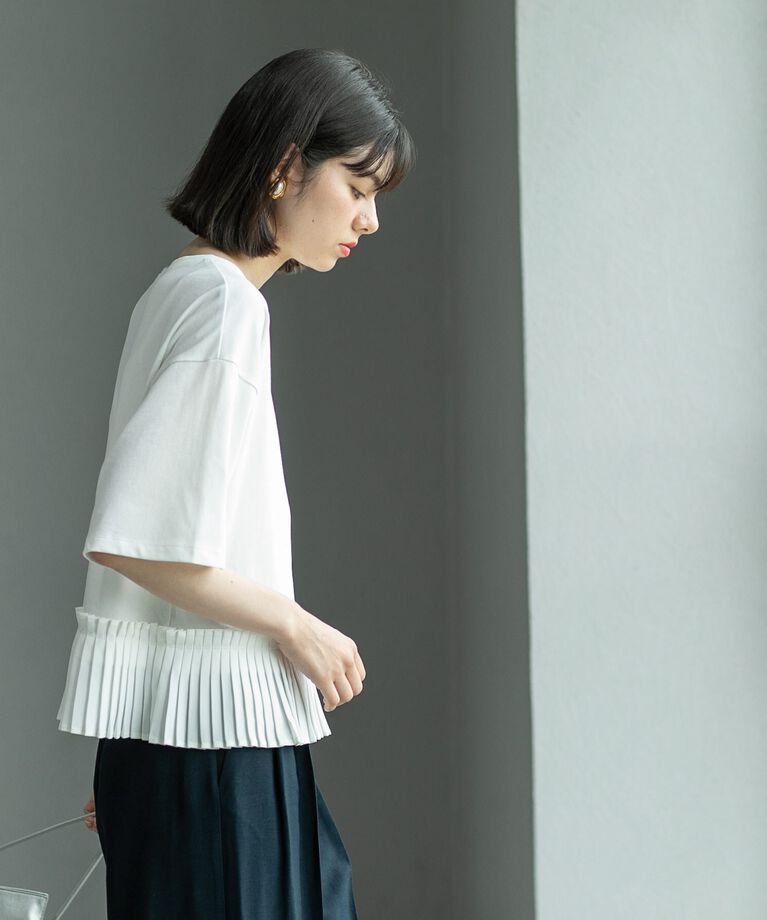 OPAQUE.CLIP「プリーツデザインドッキングトップス【洗濯機洗い可】」|Tシャツ・カットソー|