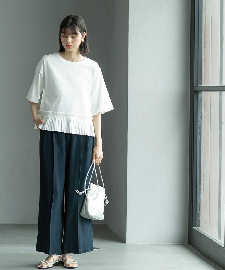 OPAQUE.CLIP「プリーツデザインドッキングトップス【洗濯機洗い可】」|Tシャツ・カットソー|