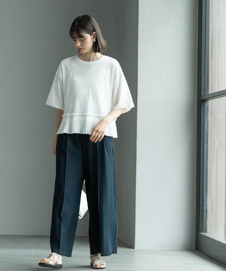 OPAQUE.CLIP「プリーツデザインドッキングトップス【洗濯機洗い可】」|Tシャツ・カットソー|