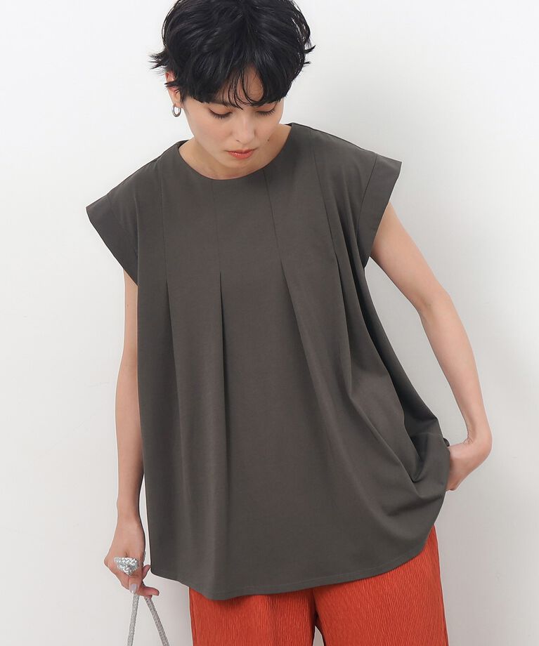 OPAQUE.CLIP「UV タックデザインチュニックカットソー【接触冷感/洗濯機洗い可】」|Tシャツ・カットソー|ﾁｬｺｰﾙｸﾞﾚｰ(014)