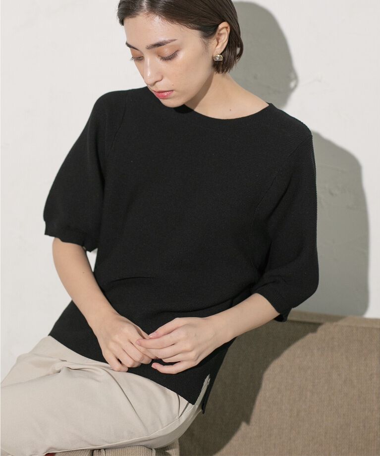OPAQUE.CLIP「《6color/S-LLsize》ガーターボリュームスリーブニット【洗濯機洗い可/UVケア】」|ニット・セーター|ブラック(019)