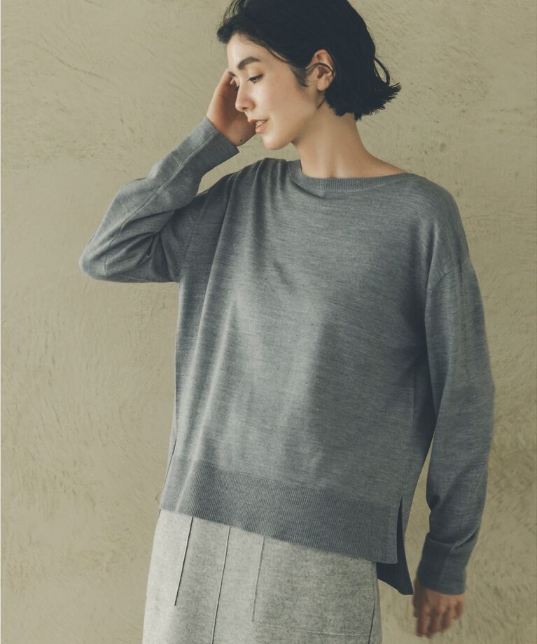 OPAQUE.CLIP「《S-LLsize/6color》ボートネックニット／FILIVIVI・フィルビビ【洗濯機洗い可】」|ニット・セーター|グレー(012)