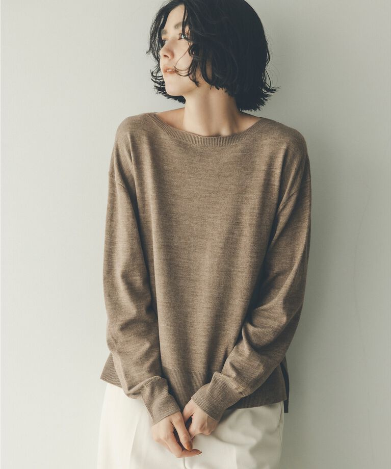 OPAQUE.CLIP「《S-LLsize/6color》ボートネックニット／FILIVIVI・フィルビビ【洗濯機洗い可】」|ニット・セーター|ベージュ(052)