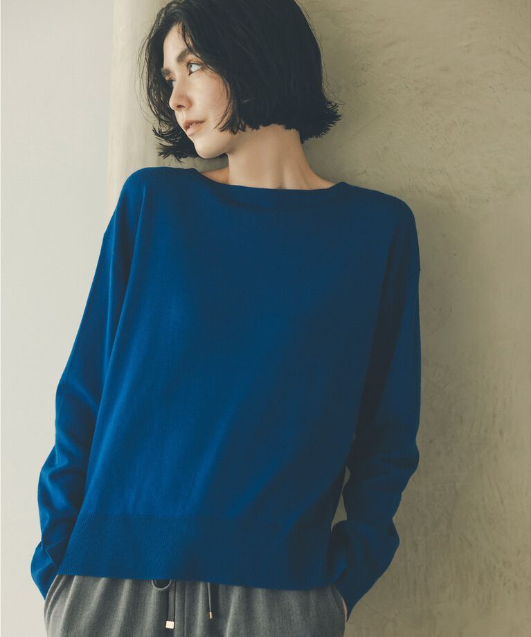 OPAQUE.CLIP「《S-LLsize/6color》ボートネックニット／FILIVIVI・フィルビビ【洗濯機洗い可】」|ニット・セーター|ブルー(093)