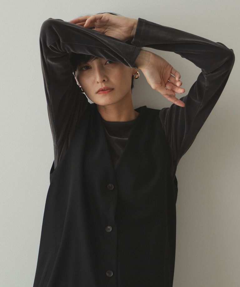OPAQUE.CLIP「《CLASSY掲載》シアーベロアトップス【洗濯機洗い可】」|Tシャツ・カットソー|チャコールグレー(0